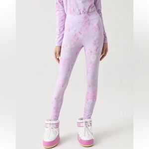 NWT BOGNER FIRE + ICE X LOVESHACKFANCY LOVE BASE LAYER LEGGING PANT Hibiscus XS